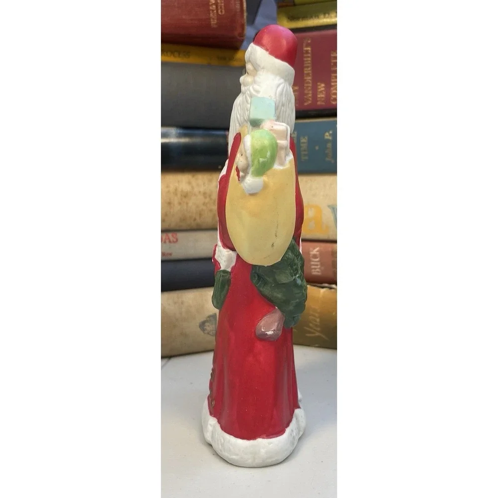 Vintage Ceramic Santa Figurine‎ Red Coat Toy Sack Christmas Decor